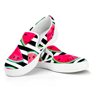 Black Striped Watermelon Pattern Print White Slip On Sneakers