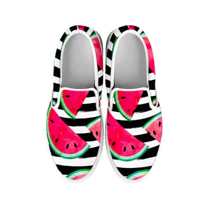 Black Striped Watermelon Pattern Print White Slip On Sneakers