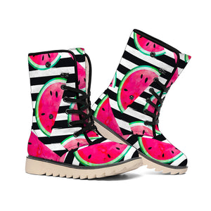 Black Striped Watermelon Pattern Print Winter Boots