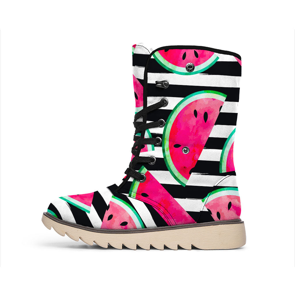 Black Striped Watermelon Pattern Print Winter Boots