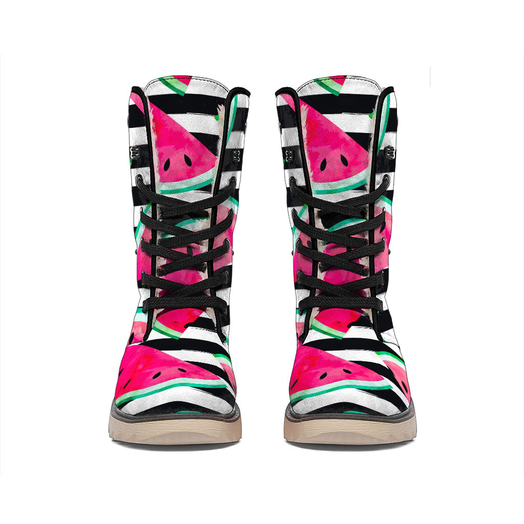 Black Striped Watermelon Pattern Print Winter Boots