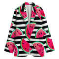 Black Striped Watermelon Pattern Print Women's Cotton Blazer