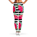 Black Striped Watermelon Pattern Print Women's Leggings