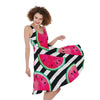 Black Striped Watermelon Pattern Print Women's Sleeveless Dress