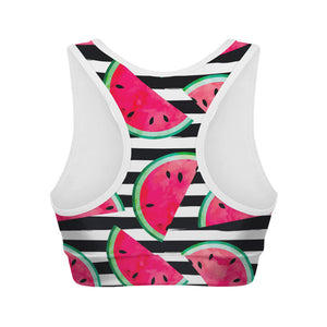 Black Striped Watermelon Pattern Print Women's Sports Bra