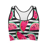 Black Striped Watermelon Pattern Print Women's Sports Bra