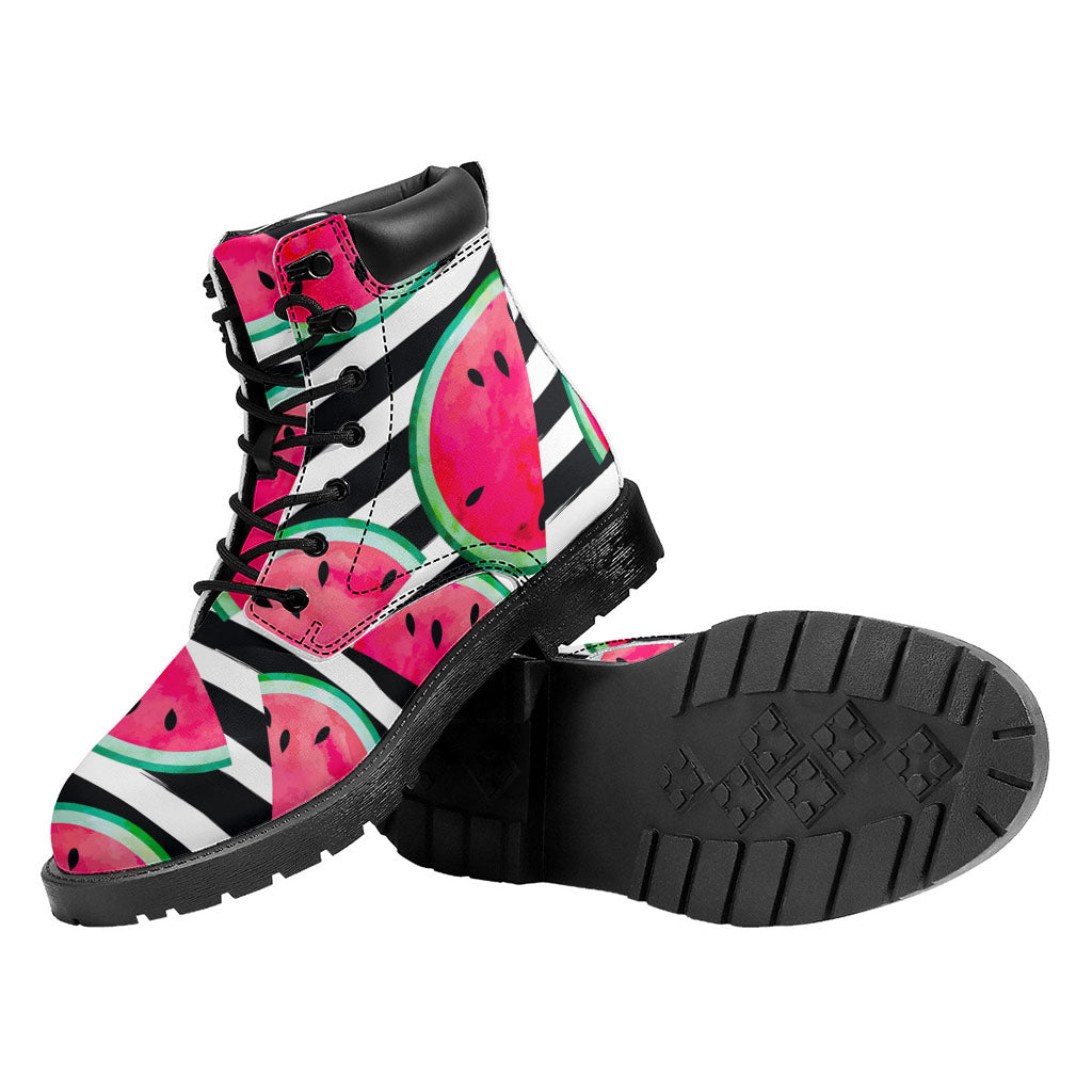 Black Striped Watermelon Pattern Print Work Boots