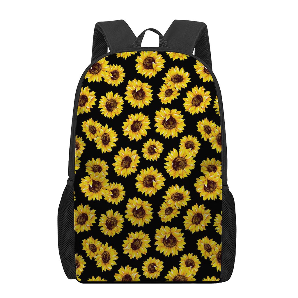 Black Sunflower Pattern Print 17 Inch Backpack