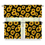 Black Sunflower Pattern Print 3 Piece Kitchen Curtains