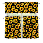Black Sunflower Pattern Print 3 Piece Kitchen Curtains