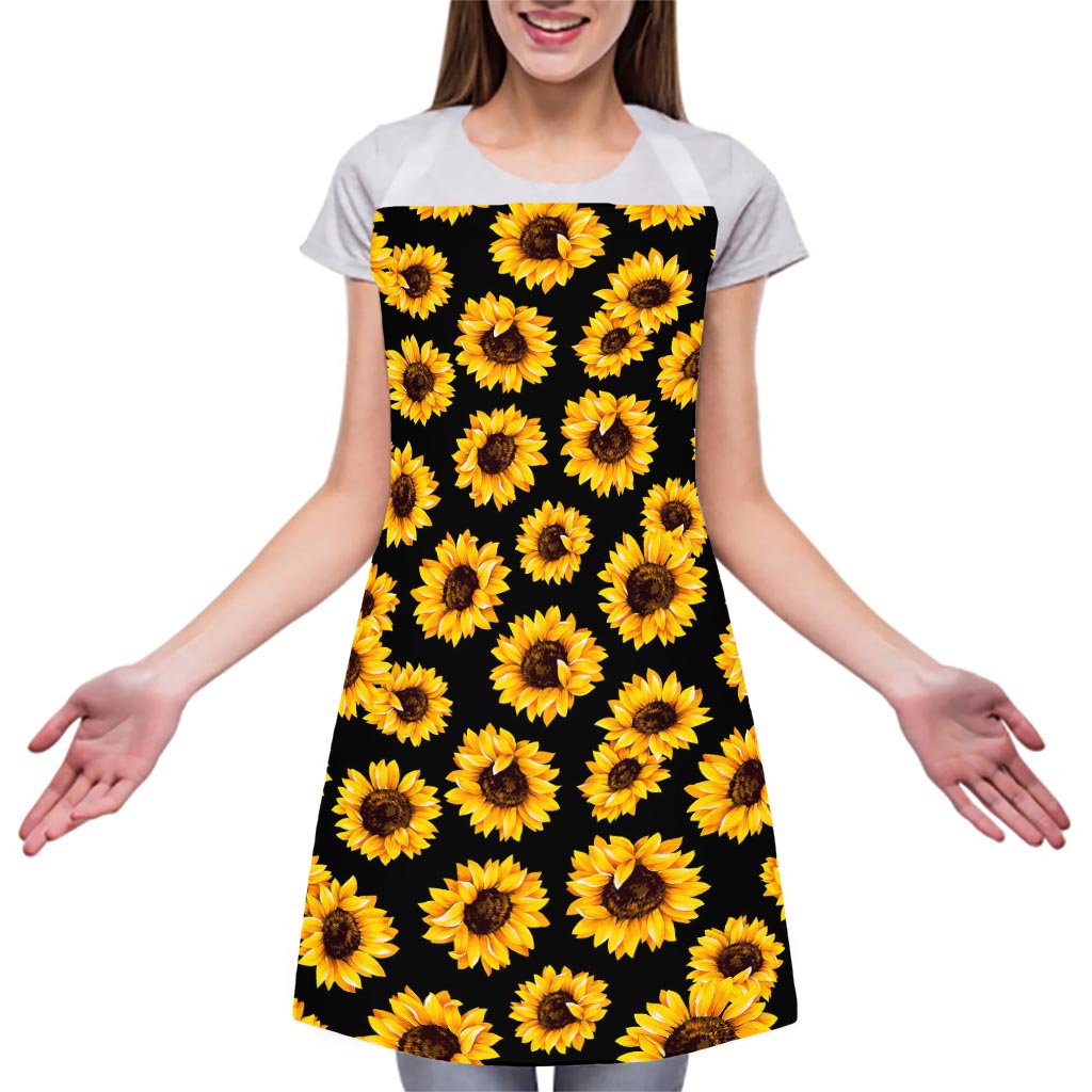 Black Sunflower Pattern Print Adjustable Apron