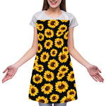 Black Sunflower Pattern Print Adjustable Apron