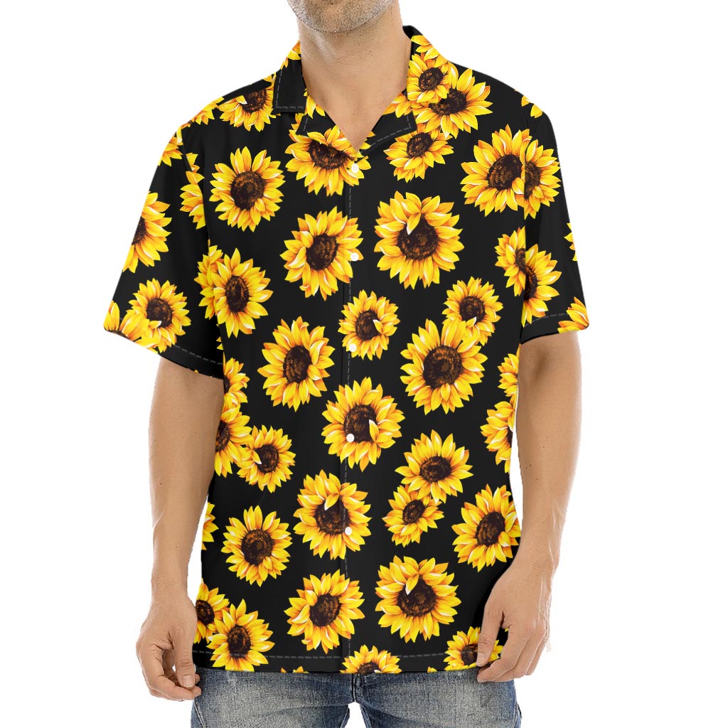 Black Sunflower Pattern Print Aloha Shirt