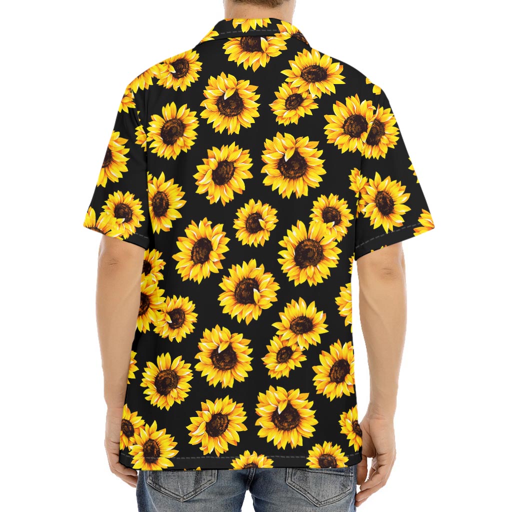 Black Sunflower Pattern Print Aloha Shirt