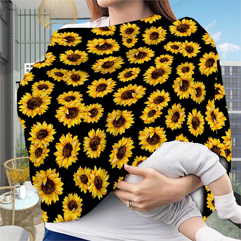 Black Sunflower Pattern Print Baby Seat Cover