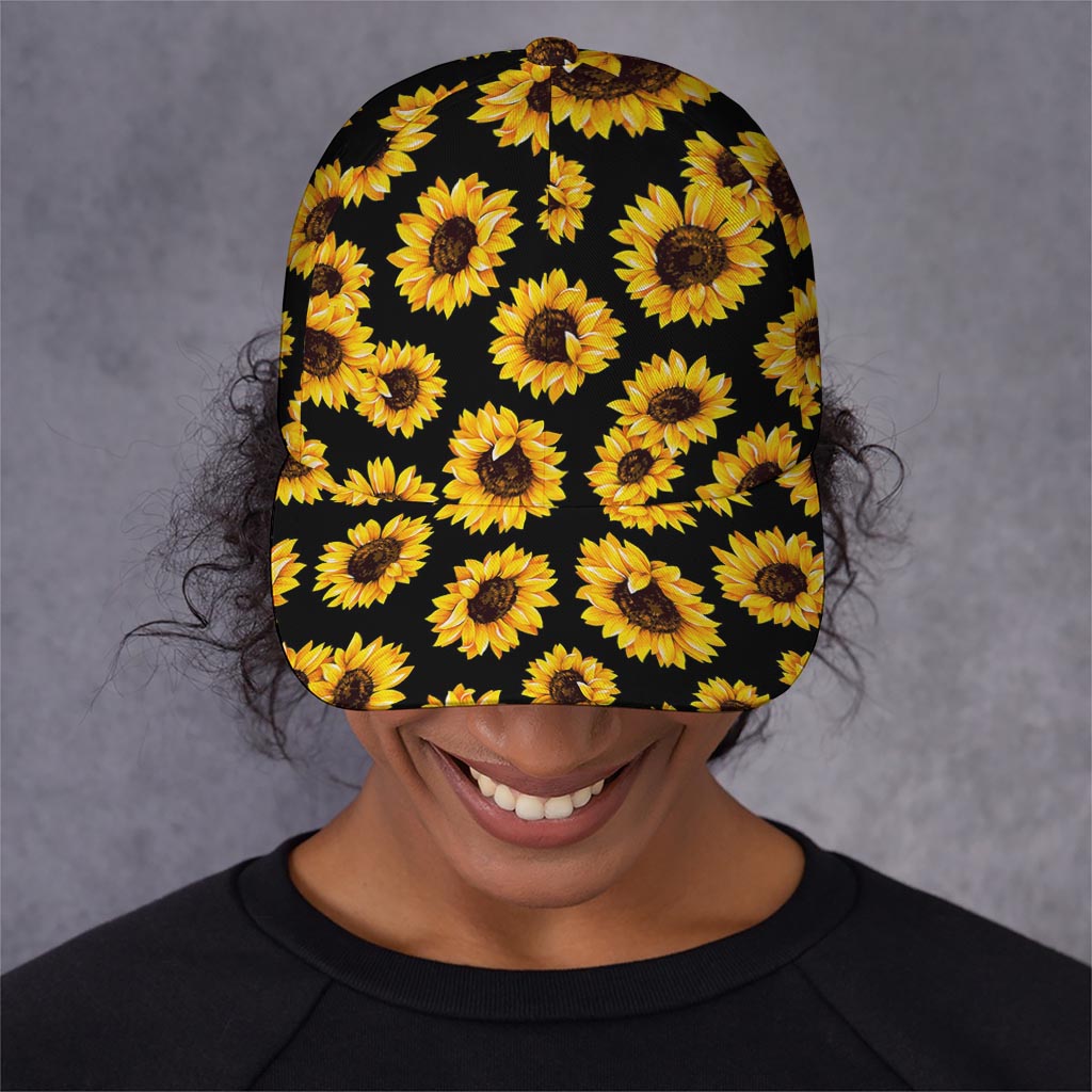 Black Sunflower Pattern Print Baseball Cap
