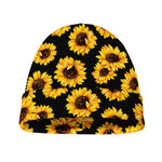 Black Sunflower Pattern Print Beanie
