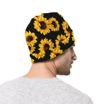 Black Sunflower Pattern Print Beanie