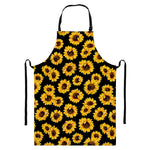 Black Sunflower Pattern Print Bib Apron With Pocket