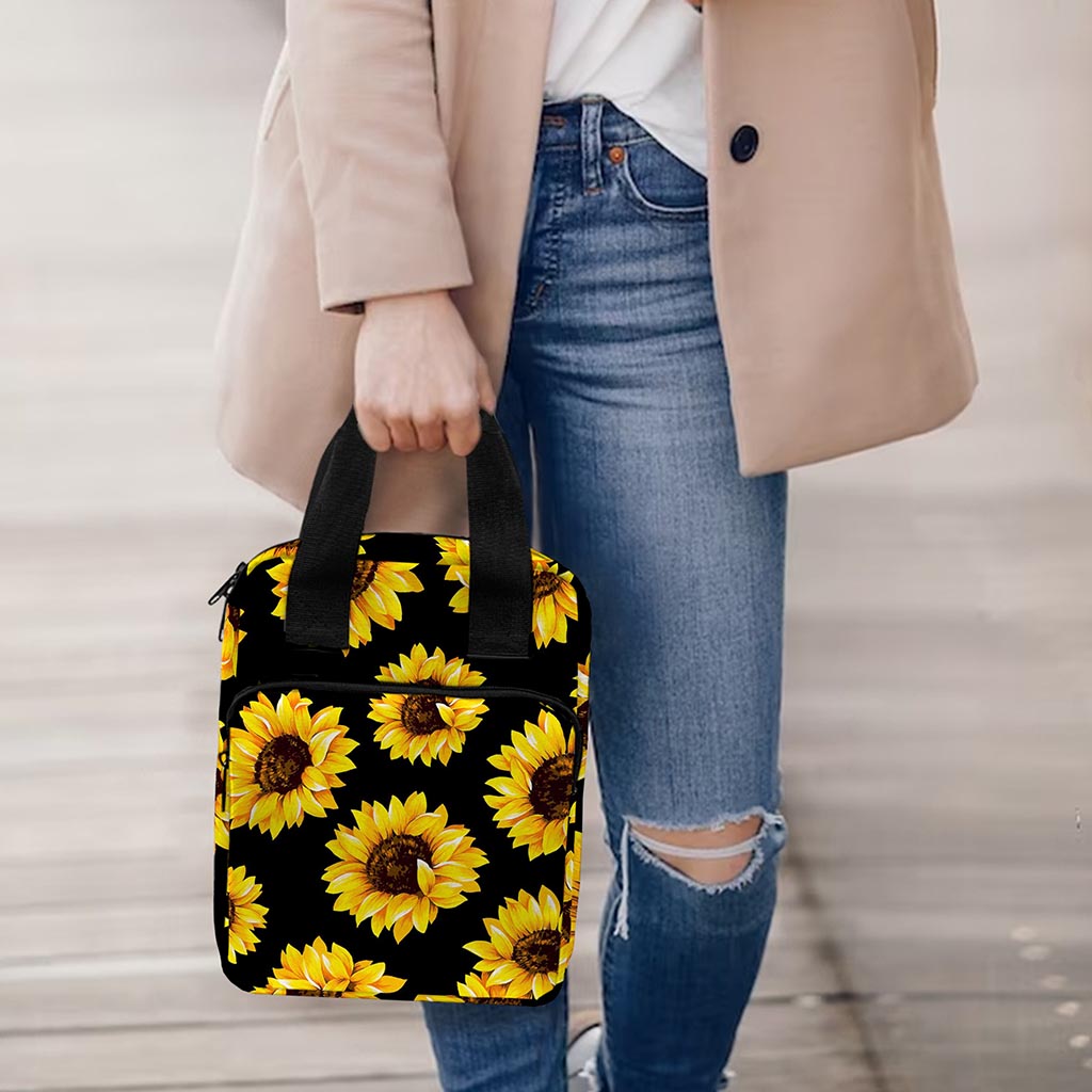 Black Sunflower Pattern Print Bible Tote Bag