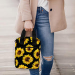 Black Sunflower Pattern Print Bible Tote Bag