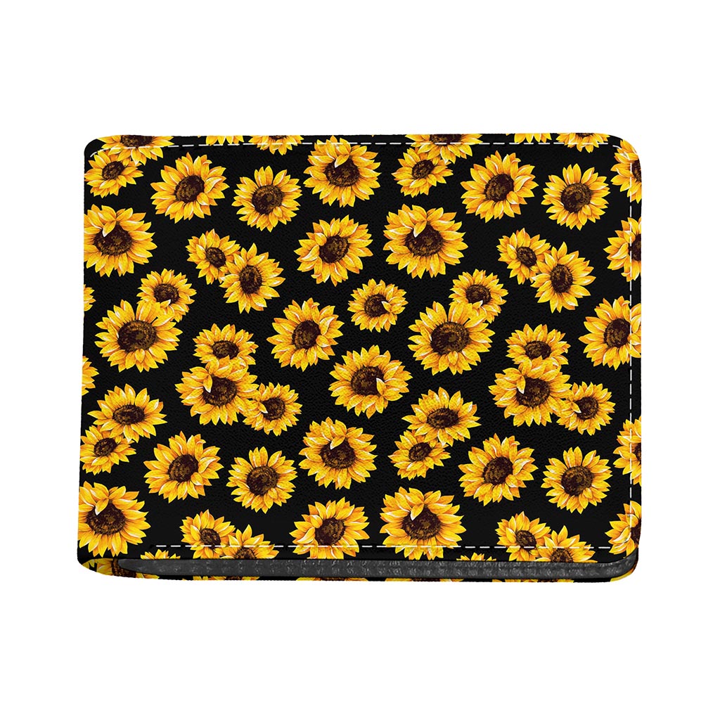 Black Sunflower Pattern Print Bifold Wallet