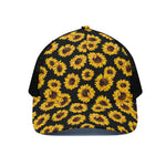 Black Sunflower Pattern Print Black Mesh Trucker Cap