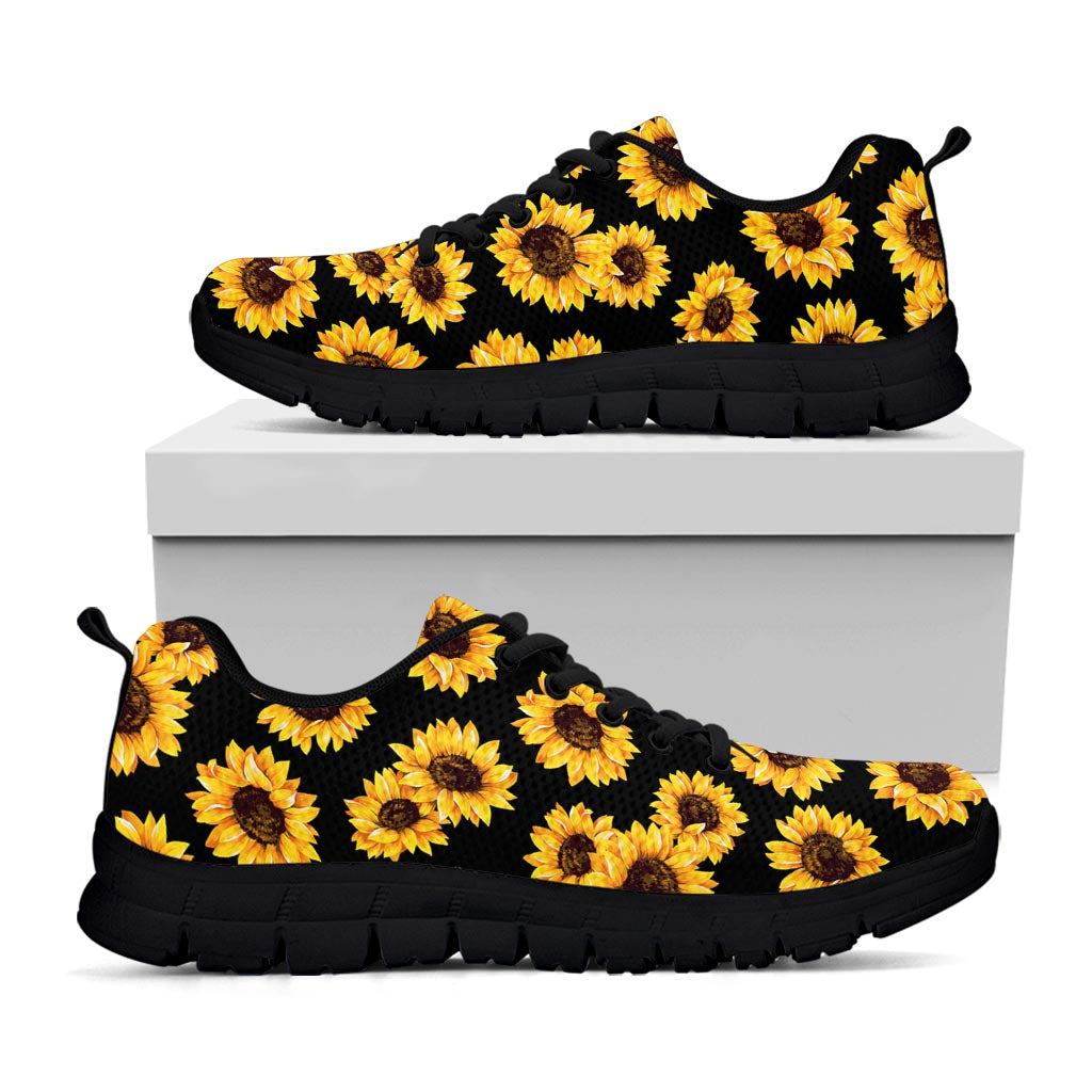 Black Sunflower Pattern Print Black Running Shoes