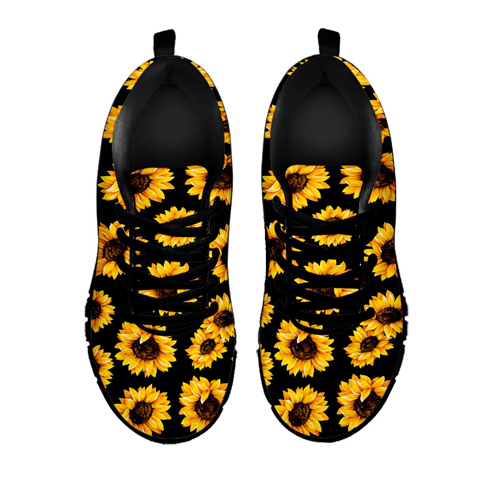 Black Sunflower Pattern Print Black Running Shoes