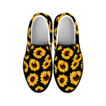 Black Sunflower Pattern Print Black Slip On Sneakers