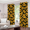 Black Sunflower Pattern Print Blackout Grommet Curtains