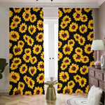 Black Sunflower Pattern Print Blackout Pencil Pleat Curtains