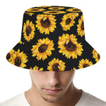 Black Sunflower Pattern Print Bucket Hat
