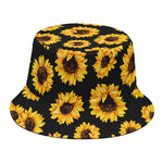 Black Sunflower Pattern Print Bucket Hat