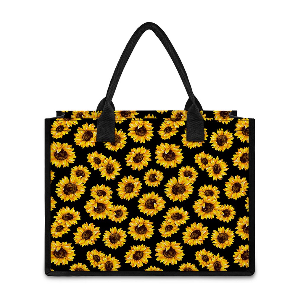 Black Sunflower Pattern Print Canvas Tote Bag