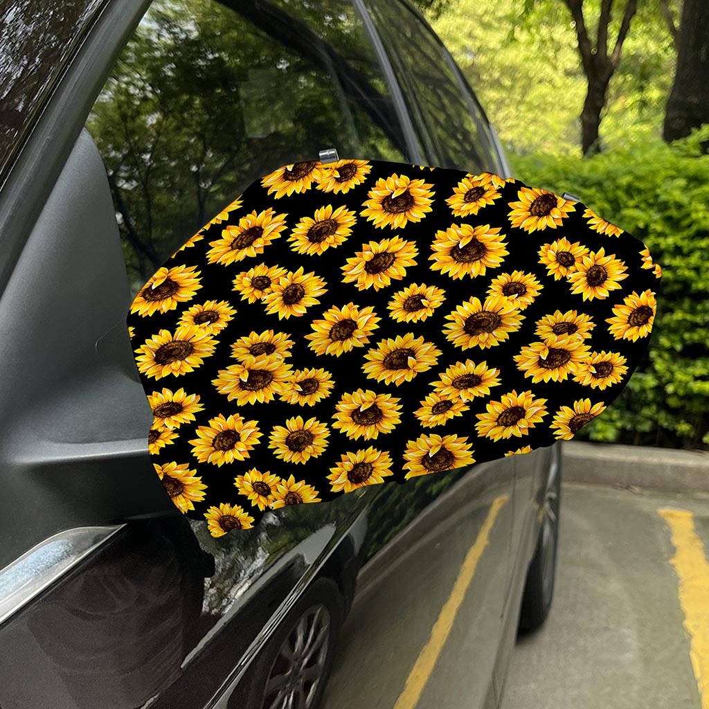 Black Sunflower Pattern Print Car Side Mirror Covers