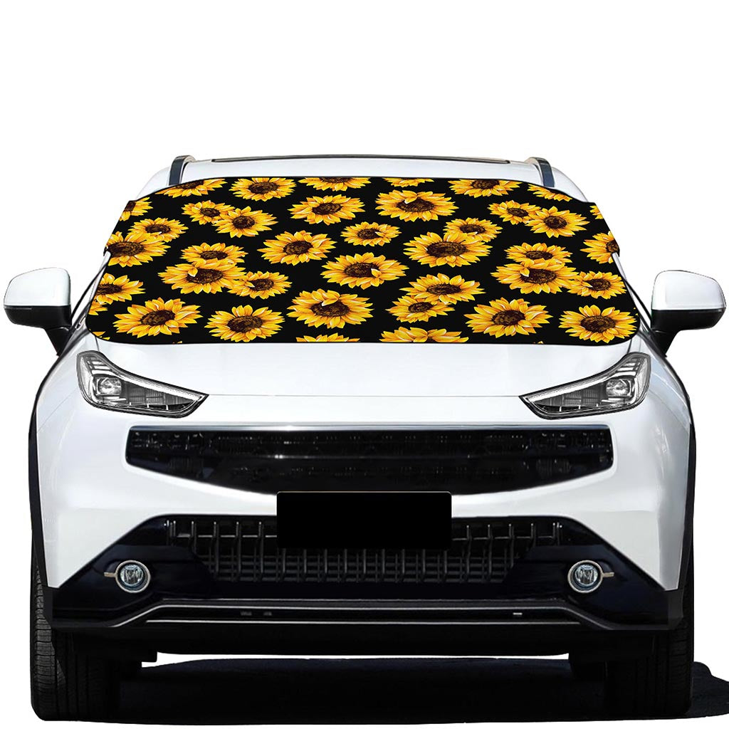 Black Sunflower Pattern Print Car Windshield Snow Cover