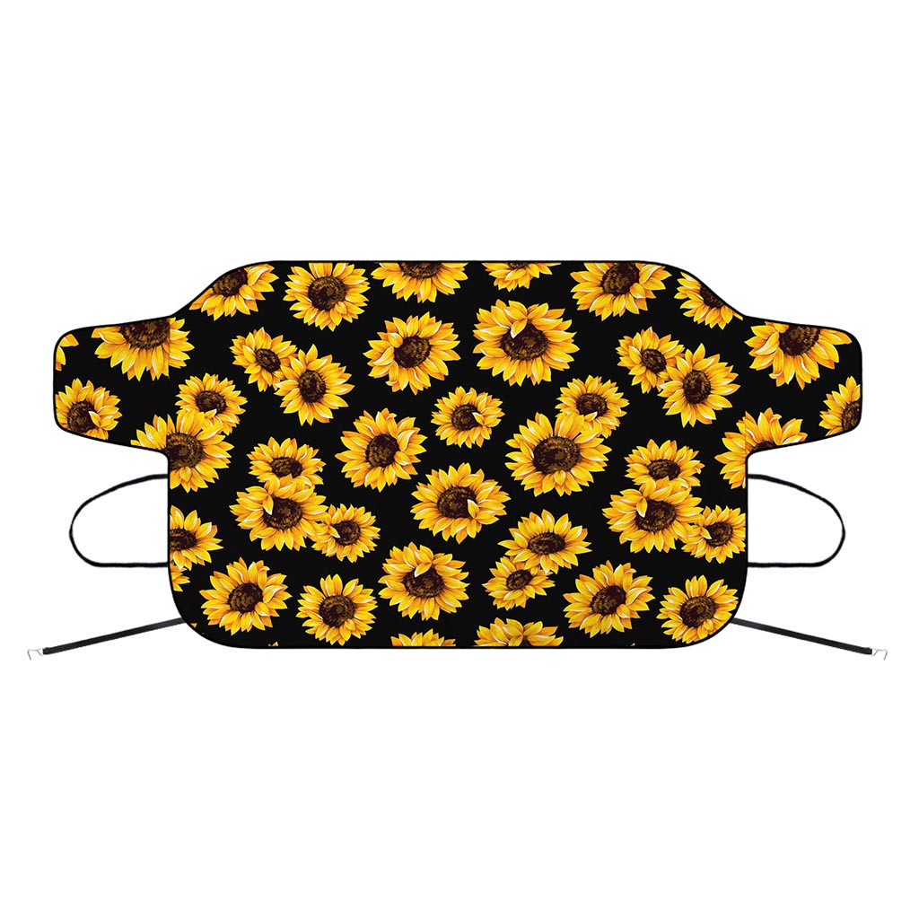 Black Sunflower Pattern Print Car Windshield Snow Cover