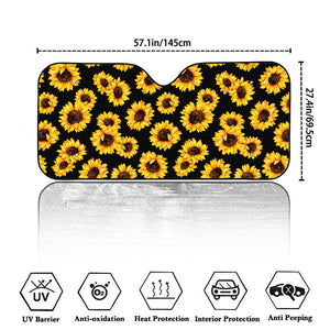 Black Sunflower Pattern Print Car Windshield Sun Shade