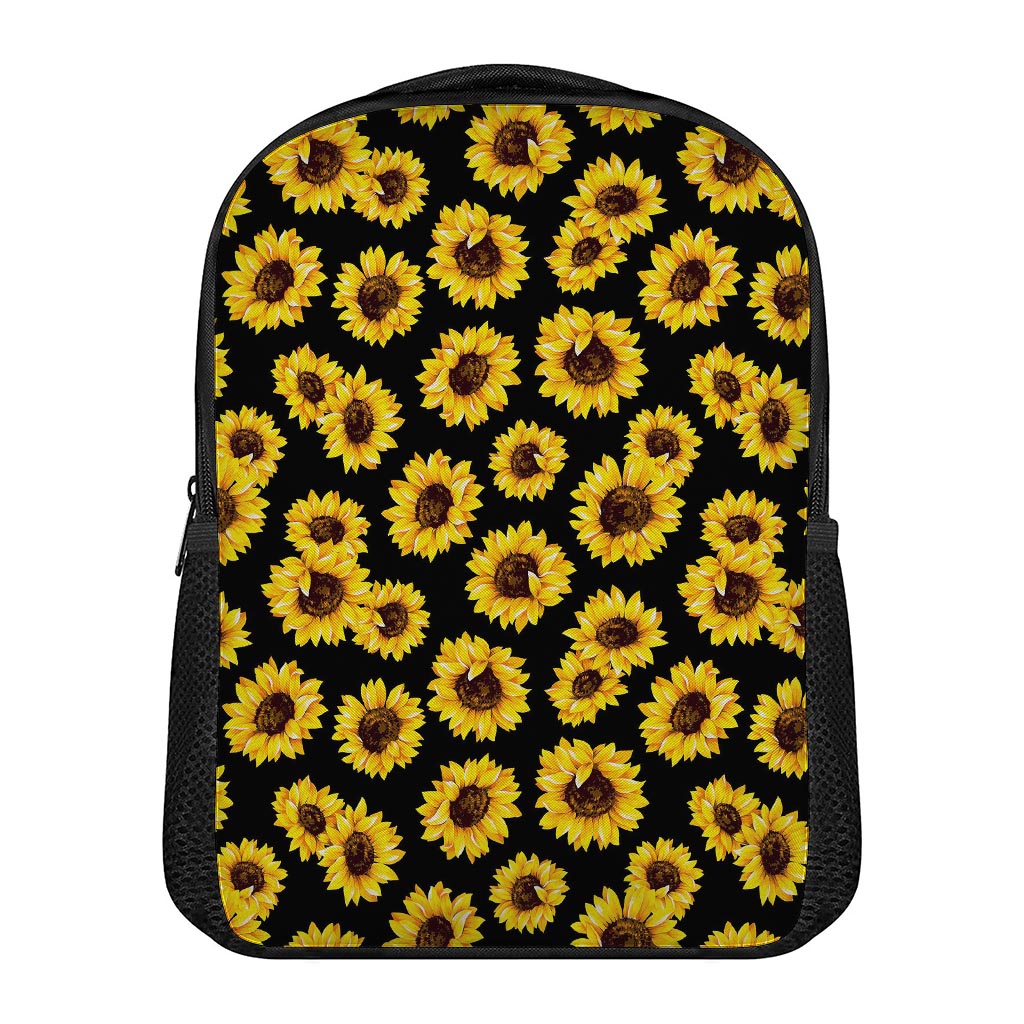 Black Sunflower Pattern Print Casual Backpack
