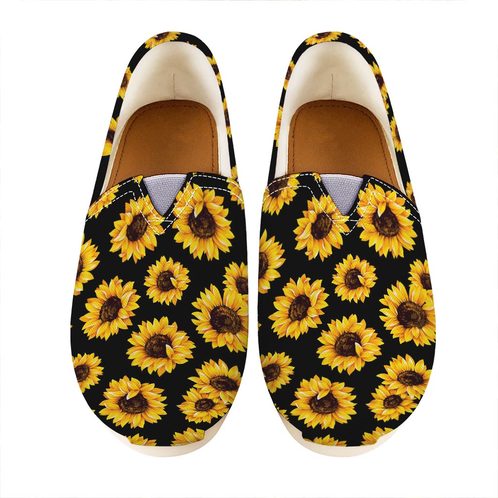 Black Sunflower Pattern Print Casual Shoes