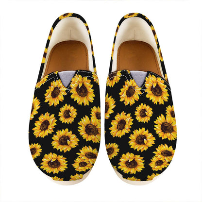 Black Sunflower Pattern Print Casual Shoes