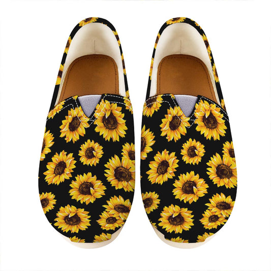 Black Sunflower Pattern Print Casual Shoes