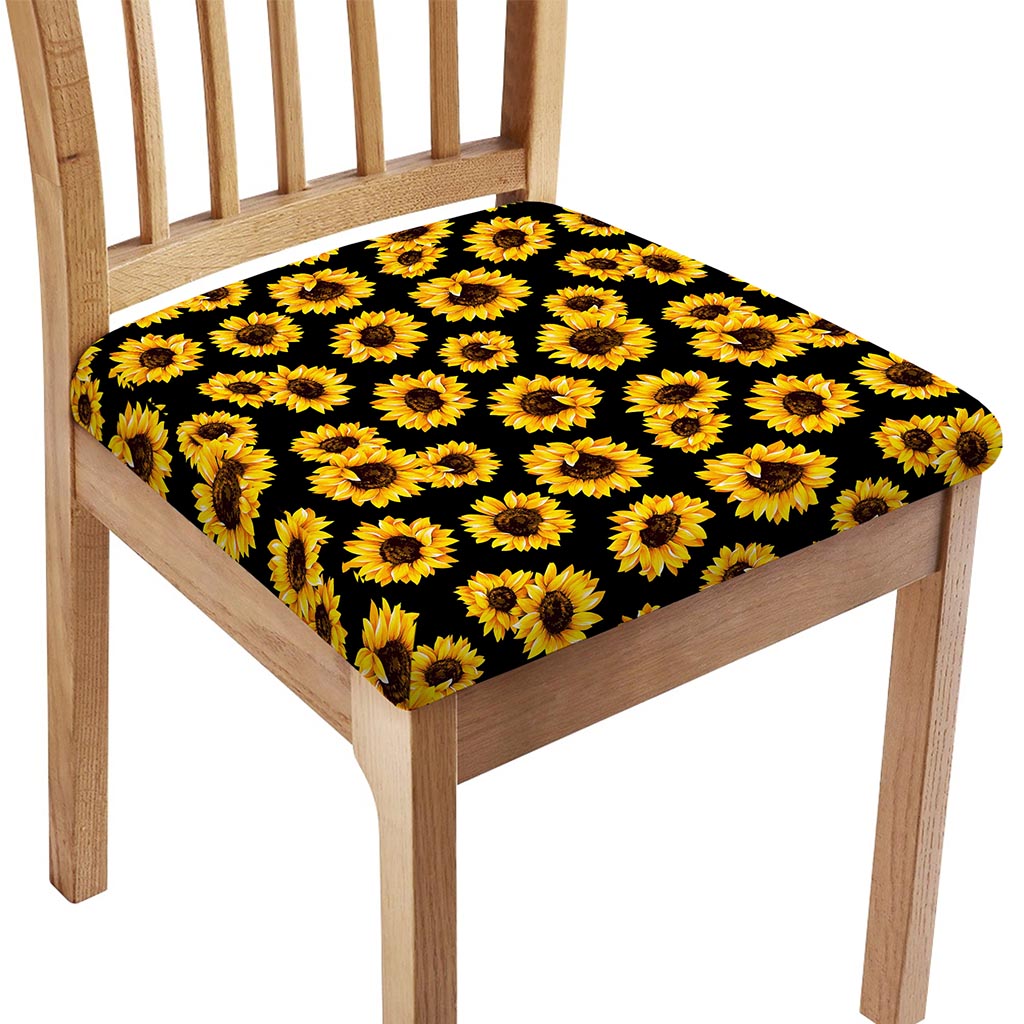 Black Sunflower Pattern Print Chair Cushion Cover