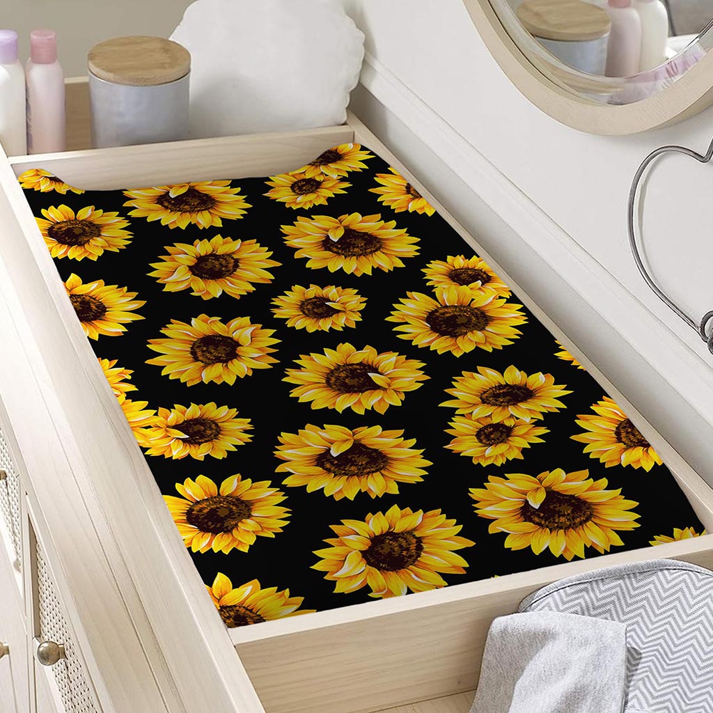 Black Sunflower Pattern Print Changing Pad Cover
