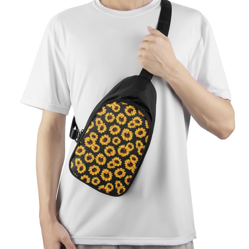 Black Sunflower Pattern Print Chest Bag