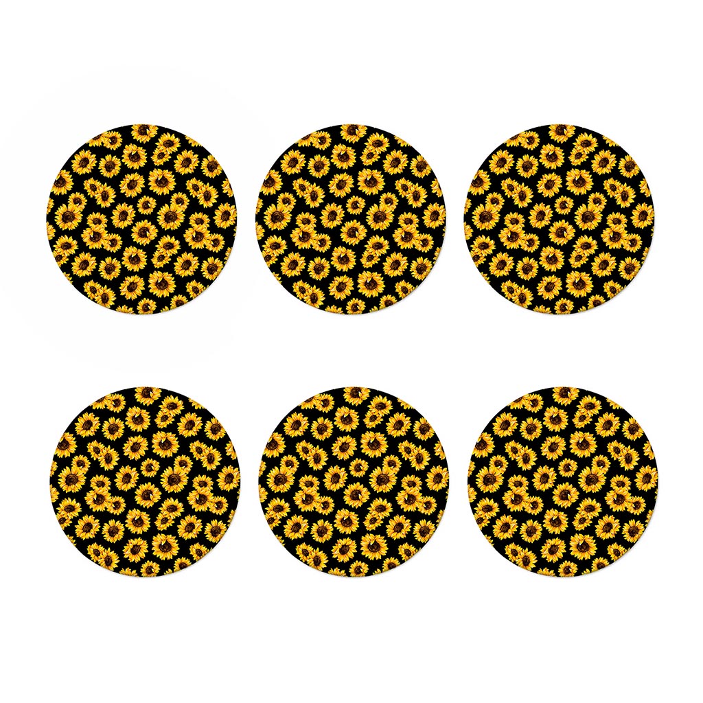 Black Sunflower Pattern Print Coaster Set