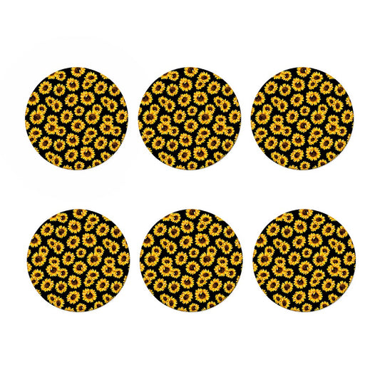 Black Sunflower Pattern Print Coaster Set