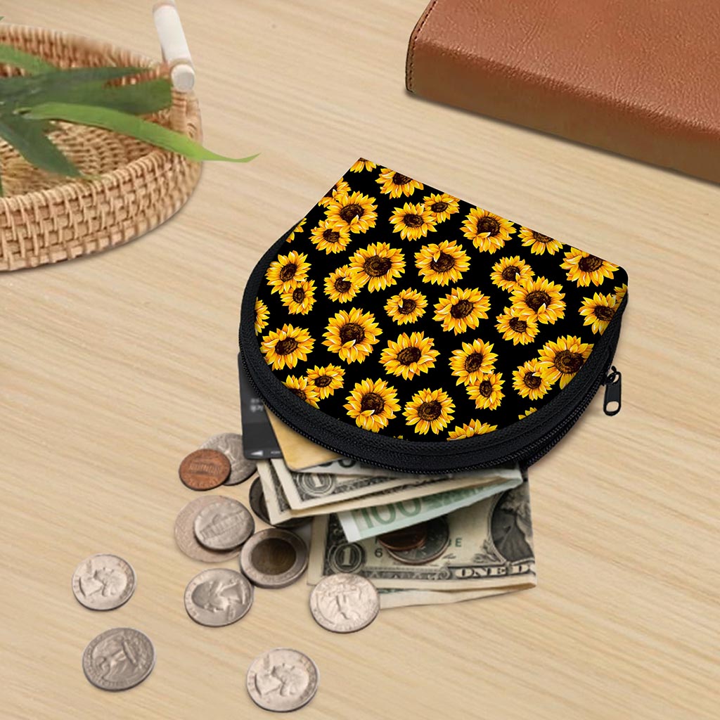 Black Sunflower Pattern Print Coin Purse