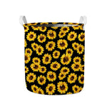 Black Sunflower Pattern Print Collapsible Laundry Basket